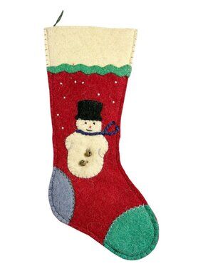 Vintage Style Multicolor Wool Felt Snowman Christmas Stocking